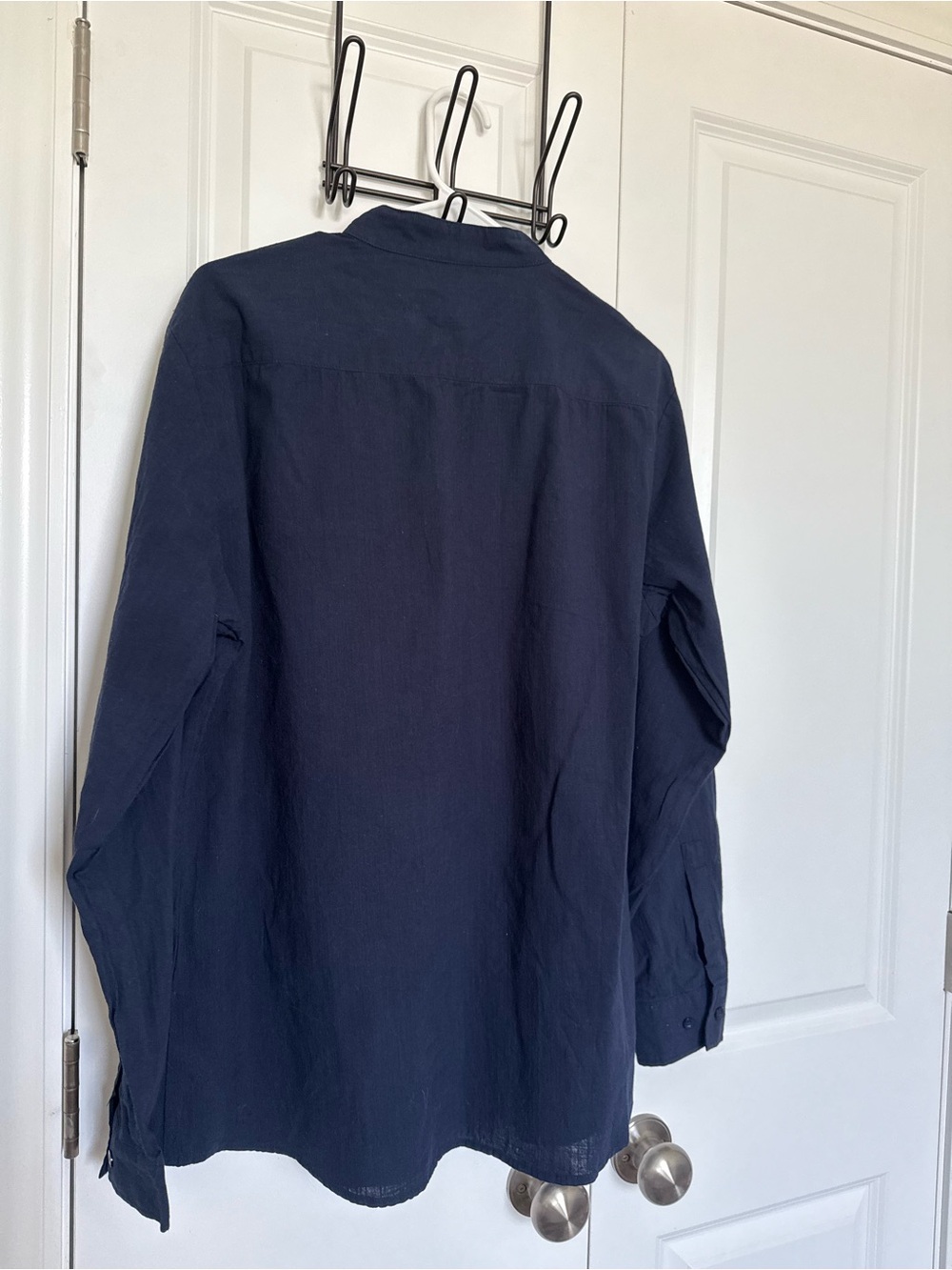 Men's Navy Grandad Collar Button-Up Shirt - Lightweight Casual - Picture 6 of 6
